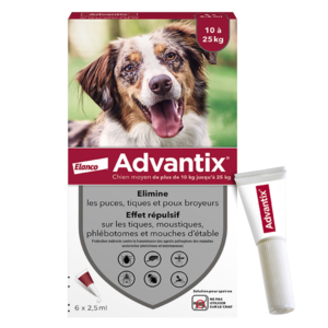 Advantix - Moyen chien - de 10 kg à 25 kg - puces - 6 pipettes - ELANCO - Produits-veto.com