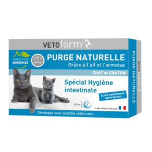 Purge naturelle – Spécial hygiène intestinale – Parasites – Chat et chaton – 20 Comprimés – VETOFORM