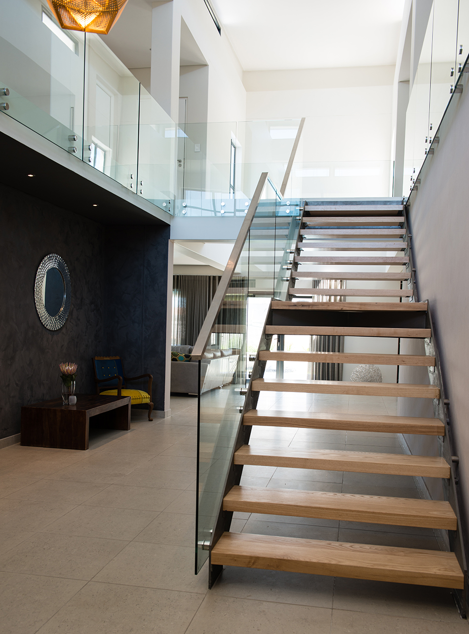 Custom steel staircase in a modern entrance