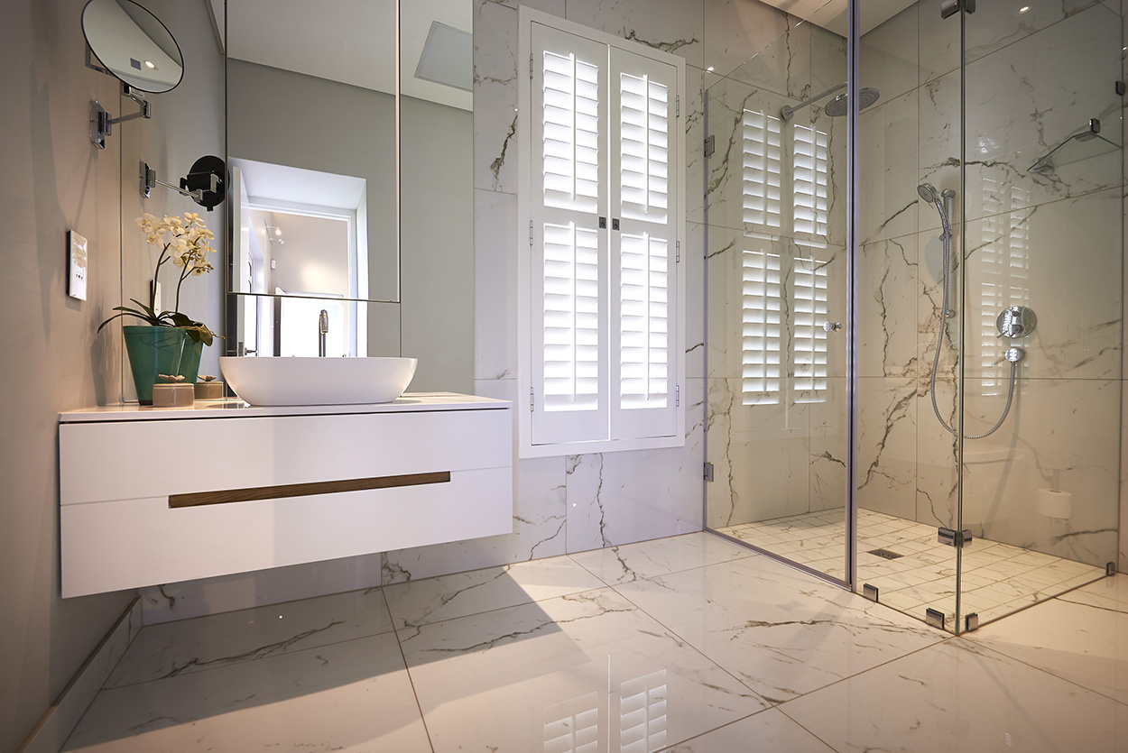 Plantation Shutters in a Bathroom - SA Decor & Design