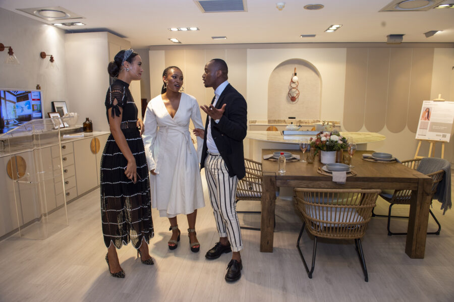 Host Joanne Strauss, Bespoke Winner Cassandra Twala and Interior Designer Donald Nxumalo