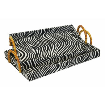 Tray Shargreen Zebra with Bamboo Handles S/2 Tray Shargreen Zebra with Bamboo Handles S/2
