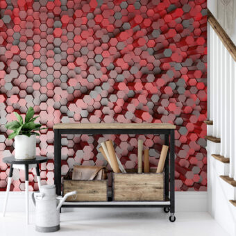 3D Pentagons Red Mural 3D Pentagons Red Mural