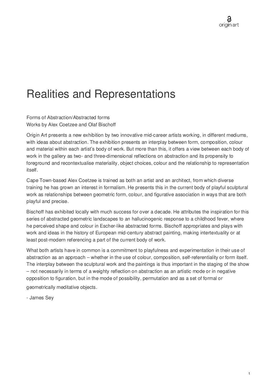 Origin Art-Realities and Representations Catalogue