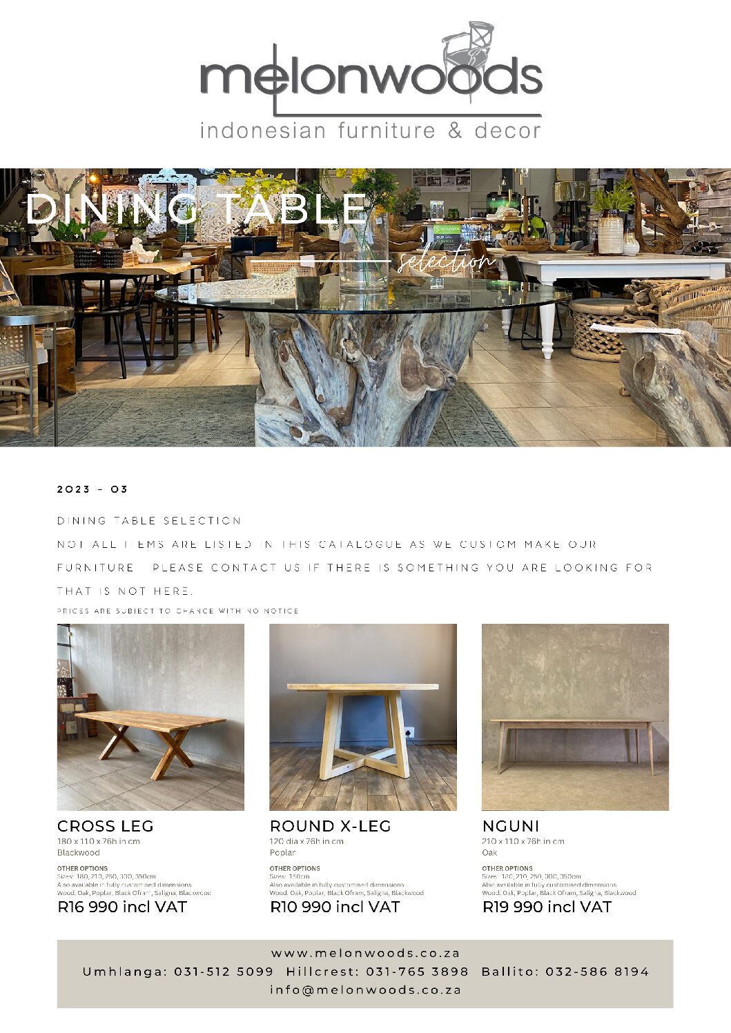 Melonwoods Dining Table Selection Catalogue