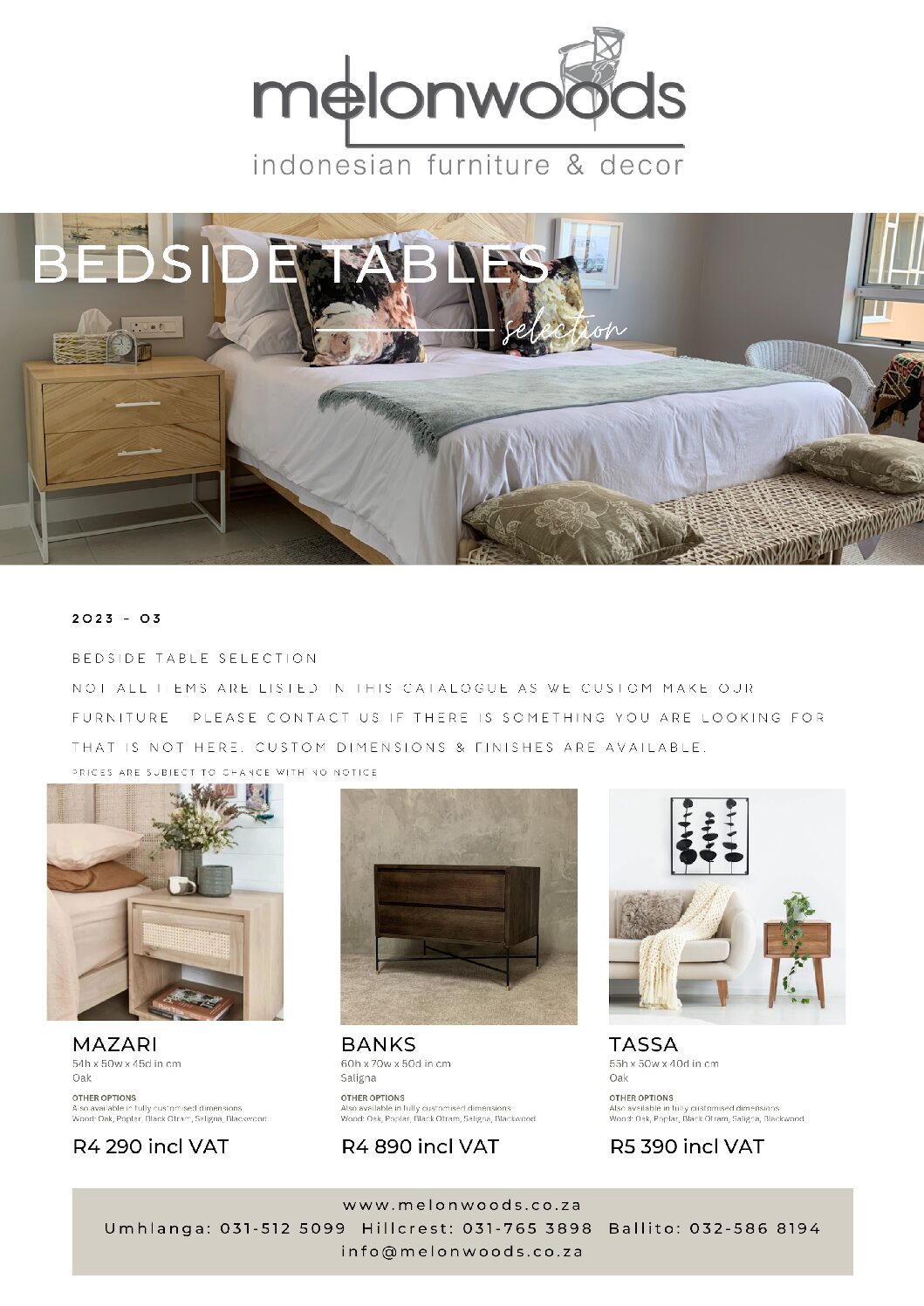 Melonwoods Bedside Tables Selection Catalogue