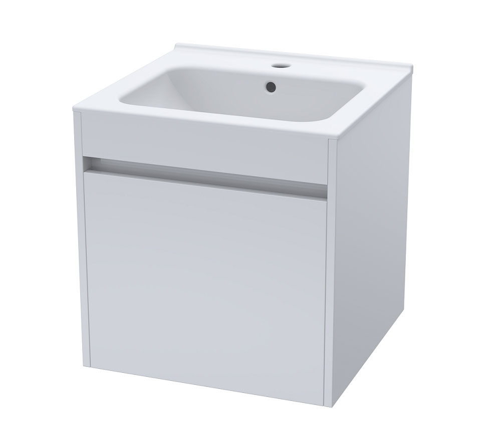 Zara 495mm Wall-Hung Ceramic Basin and Cabinet: High Gloss White ...