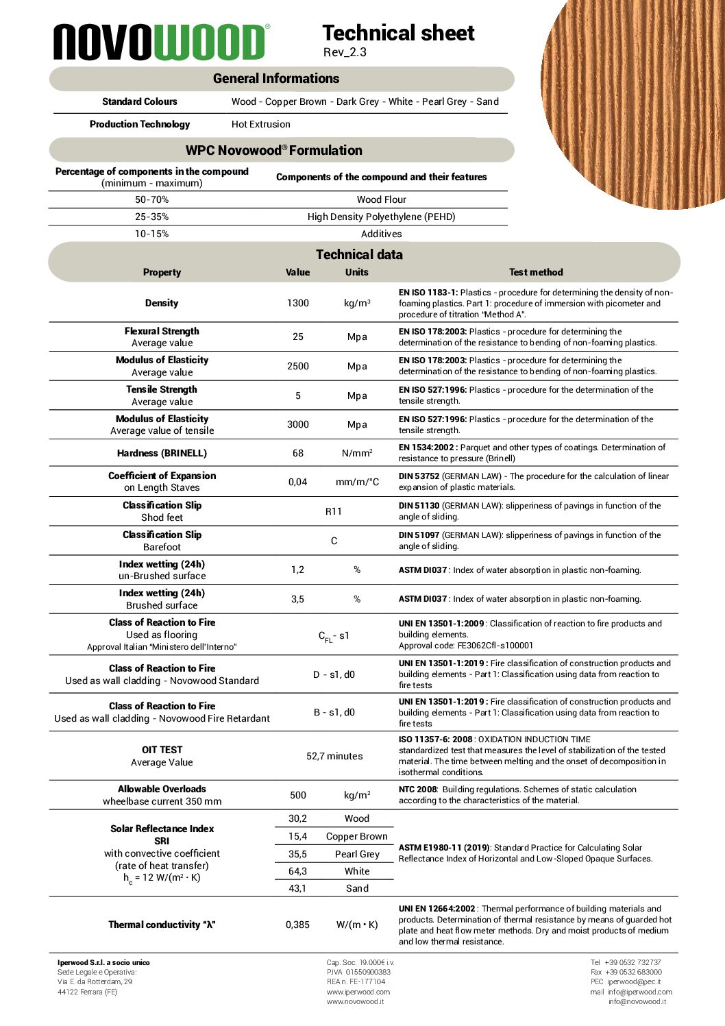 Novowood Technical Sheet