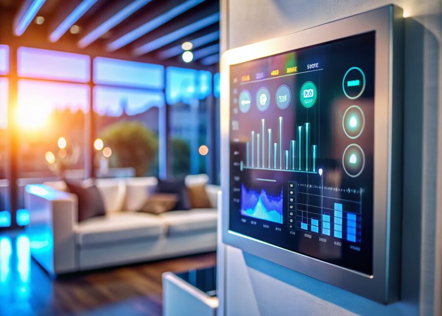 Smart Home Automation System: Futuristic Tech Interface with Bokeh Background