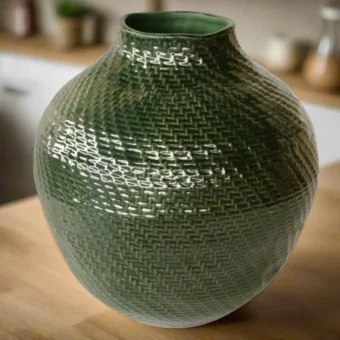 Extra Large Green Basket Weave Ceramic Vase Extra Large Green Basket Weave Ceramic Vase