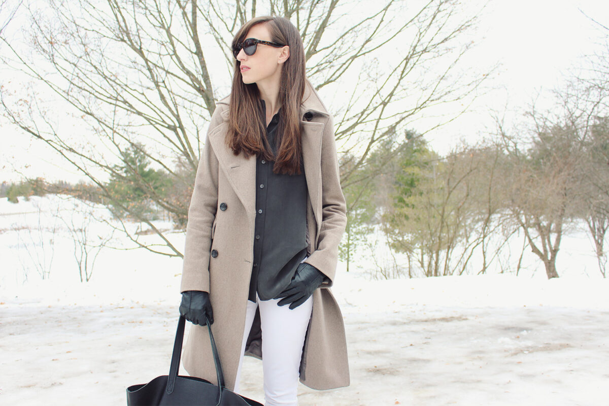 Style Bee in a neutral winter look.