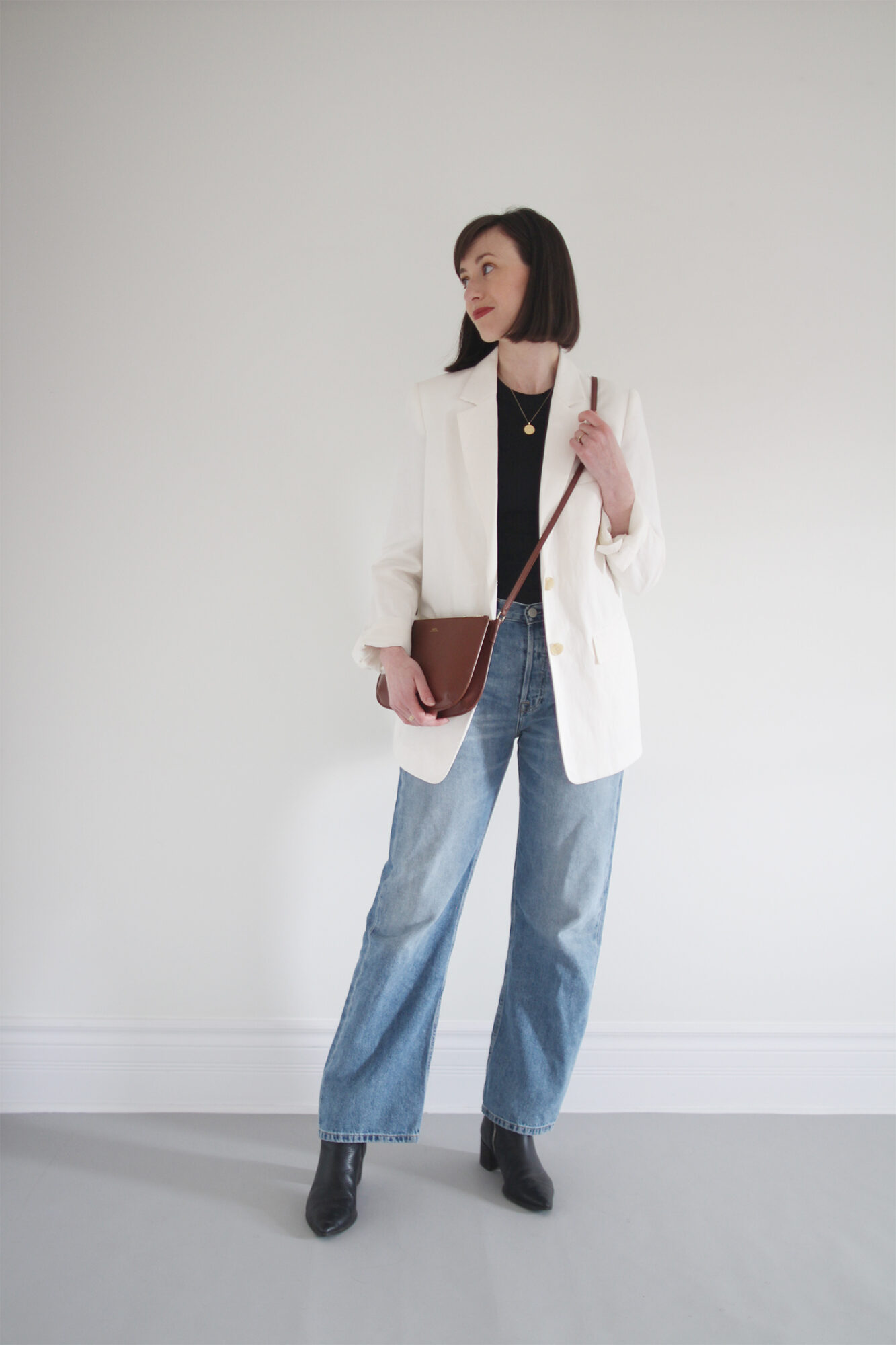 Style Bee - White Blazer Black Boots