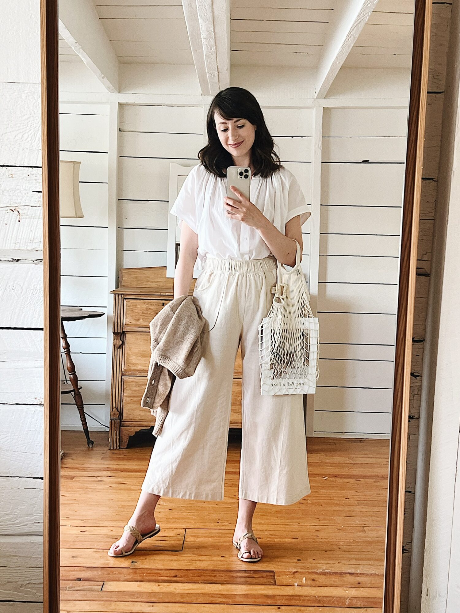 PAISLEY BLOUSE, SILK PANTS, BEADED BAG AND CROSS STRAP SANDAL