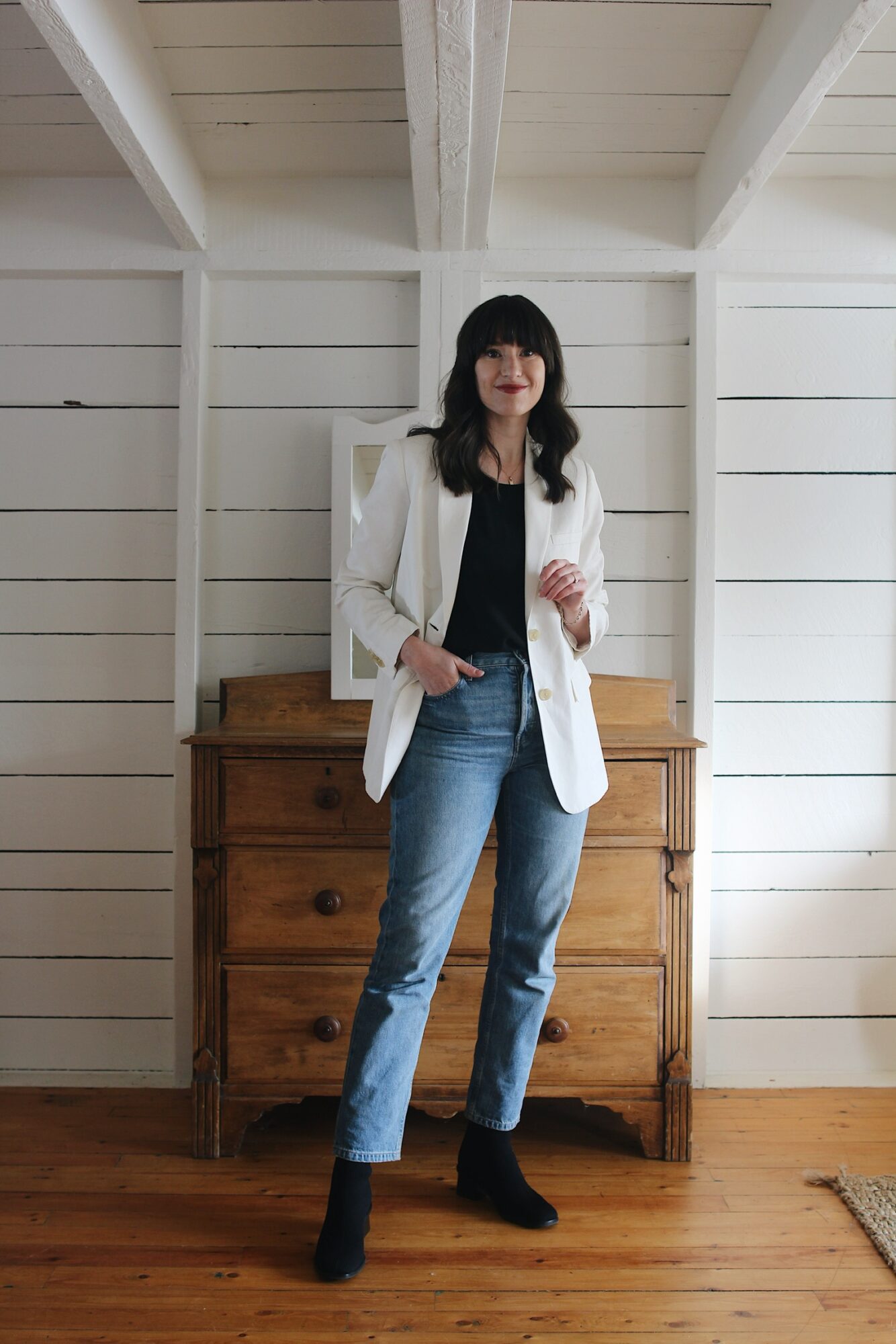 White blazer with blue sale jeans