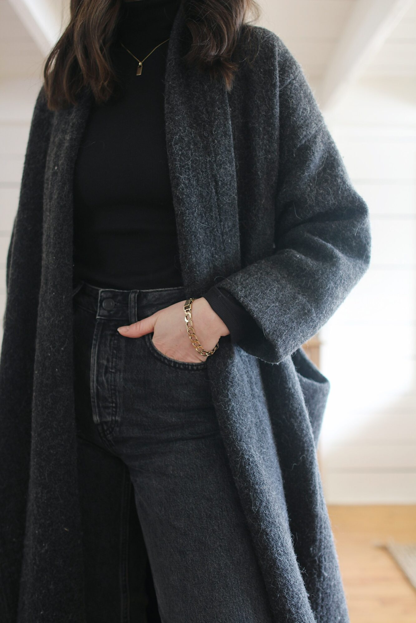 Style Bee - SWEATER COAT, WASHED BLACK DENIM & CHUNKY BOOTS