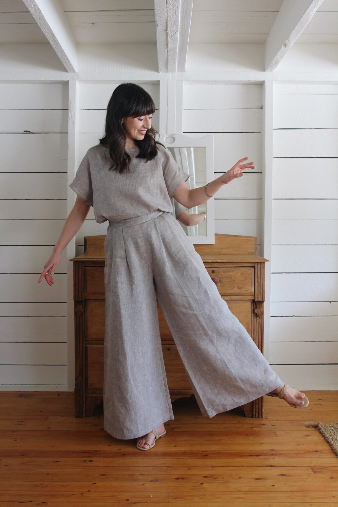 Taupe Linen Low Rise Extreme Wide Leg Pants