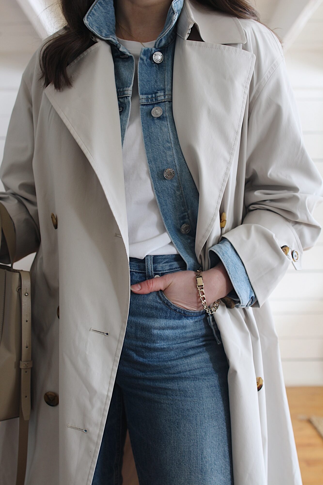 STYLE BEE - TRENCH, DENIM JACKET, TEE, JEANS AND SNEAKERS