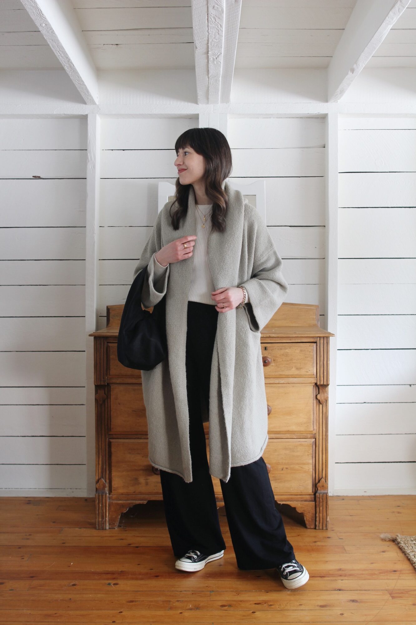 Style Bee - CAPOTE COAT, RIB KNIT, LOUNGE PANTS, CONVERSE AND A KNOT BAG