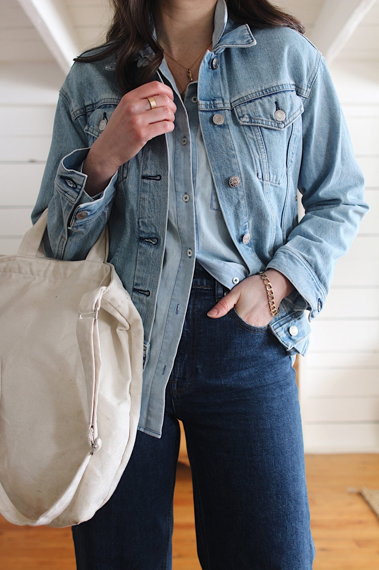 Style Bee - DENIM JACKET, CHAMBRAY SHIRT, STRAIGHT LEG JEANS AND CONVERSE HIGH TOPS