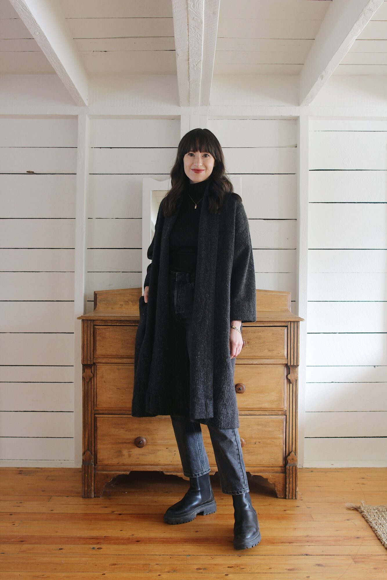 Style Bee - SWEATER COAT, WASHED BLACK DENIM & CHUNKY BOOTS