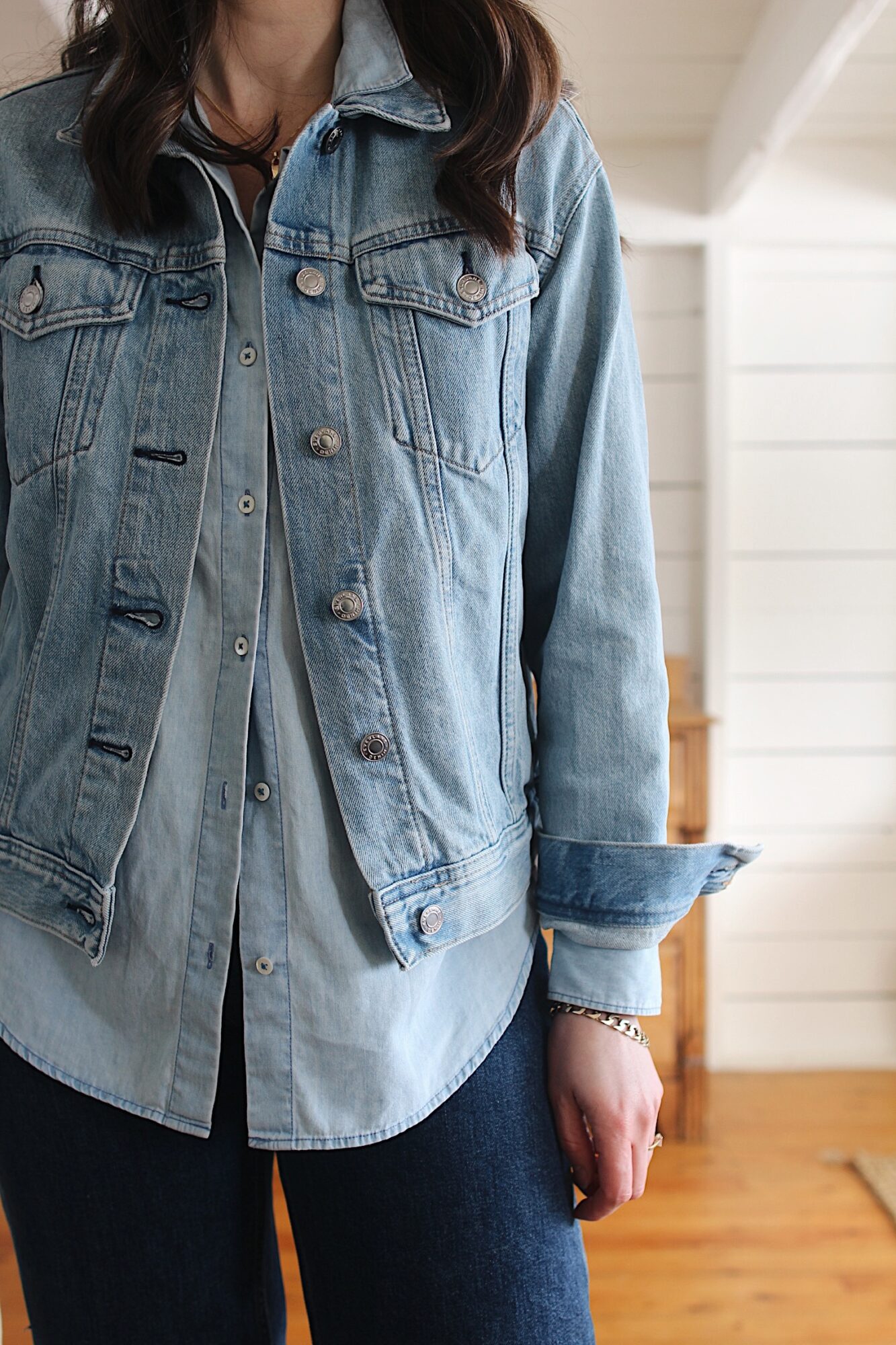 Style Bee - DENIM JACKET, CHAMBRAY SHIRT, STRAIGHT LEG JEANS AND CONVERSE HIGH TOPS