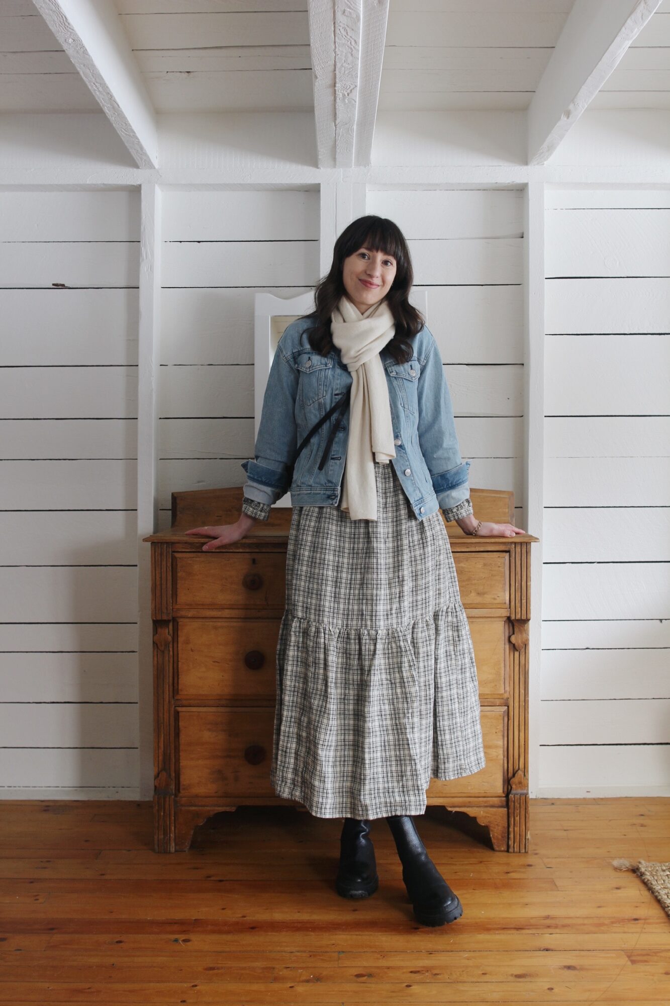 Chunky Knitted Scarf + Cream Snow Boots