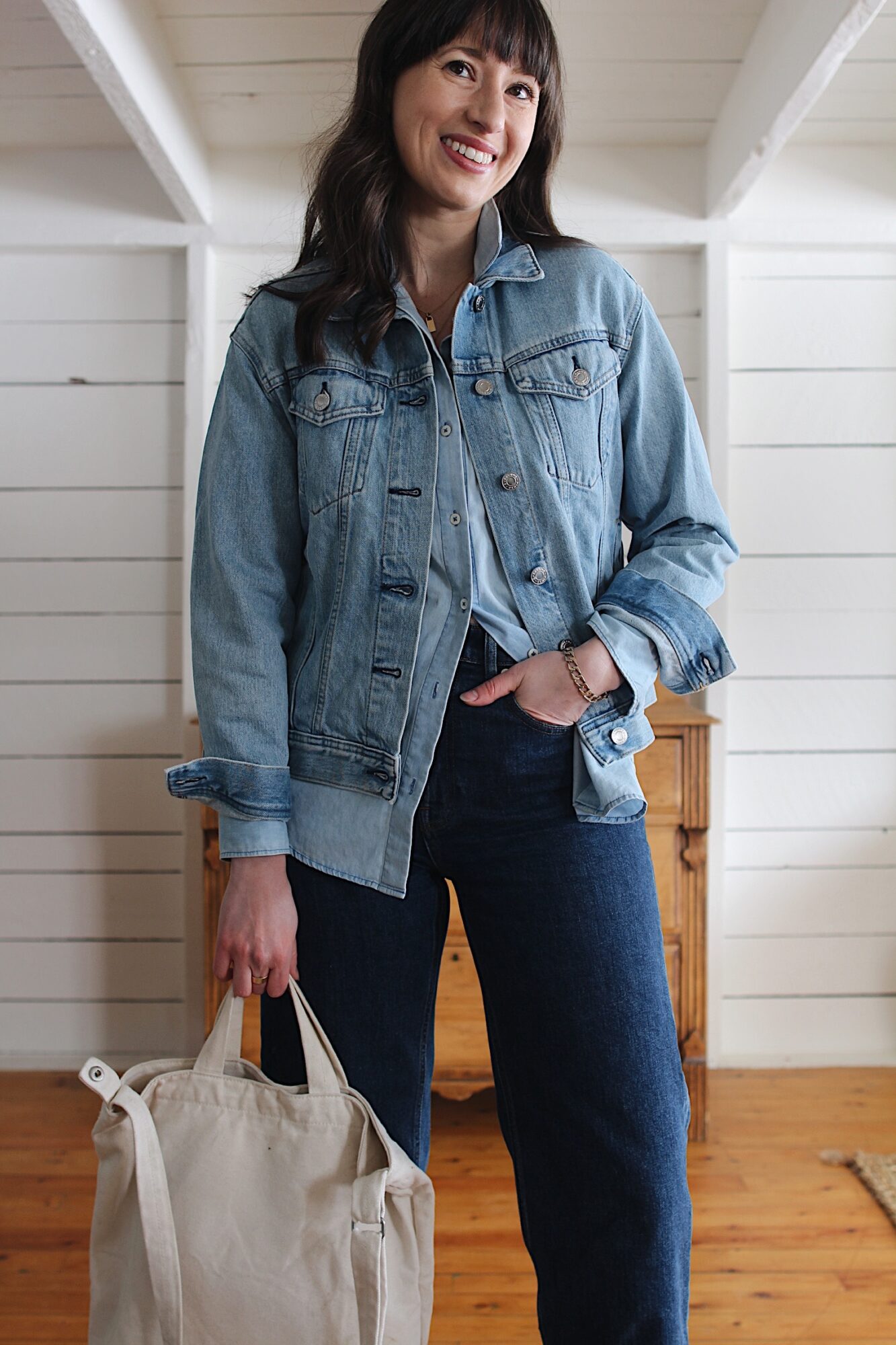 Style Bee - DENIM JACKET, CHAMBRAY SHIRT, STRAIGHT LEG JEANS AND CONVERSE HIGH TOPS