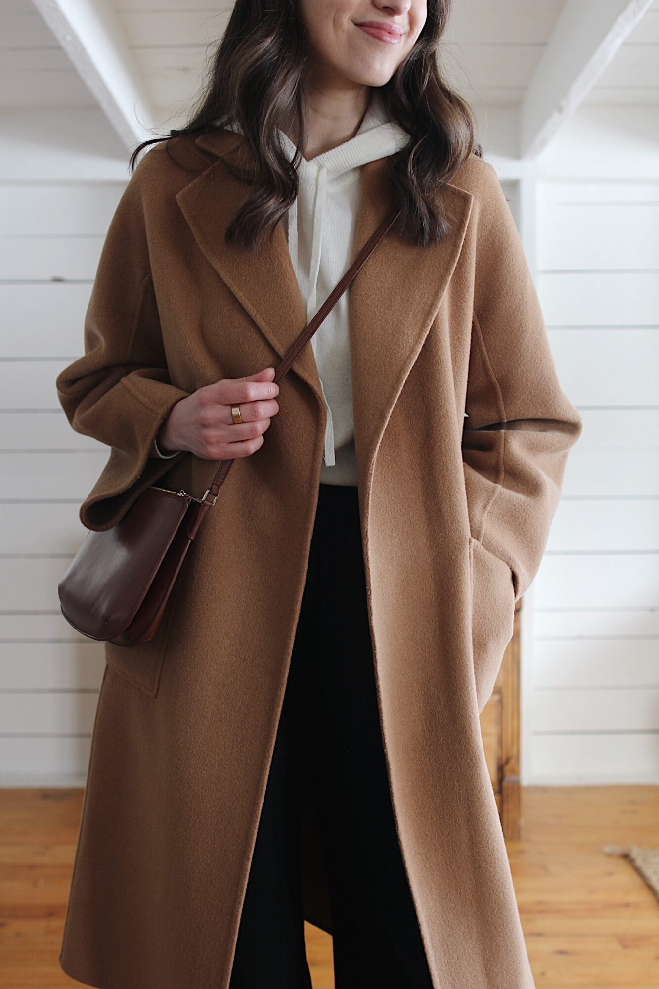 Style Bee - CREAM HOODIE, CAMEL COAT, SILK PANTS & CHUNKY SUEDE BOOTS