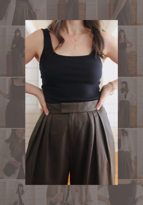 Stylish Wide Black Trousers with Waist Belt