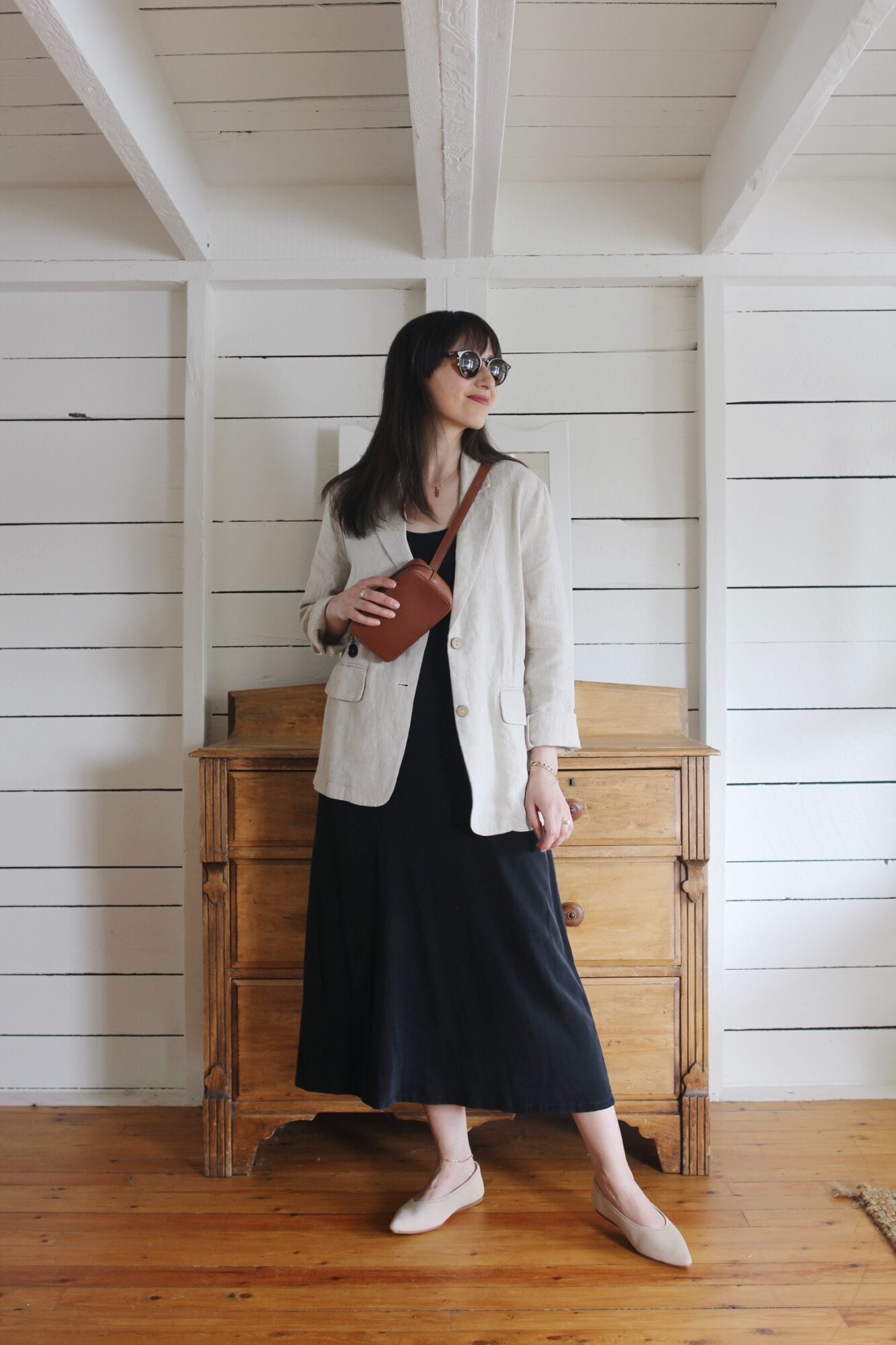 LINEN BLAZER, SLIP DRESS, BELT BAG AND WOVEN FLATS - Style Bee