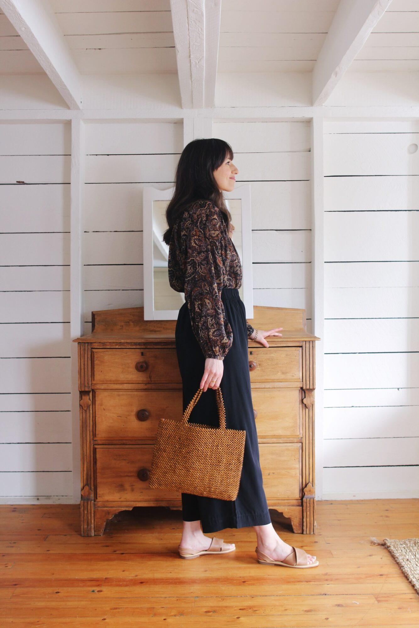 PAISLEY BLOUSE, SILK PANTS, BEADED BAG AND CROSS STRAP SANDAL - Style Bee