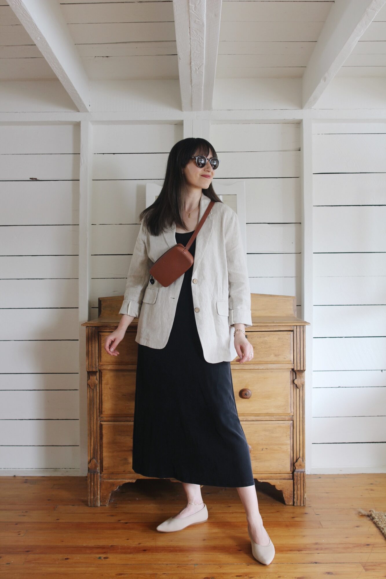 STYLE BEE - LINEN BLAZER, SLIP DRESS, BELT BAG AND WOVEN FLATS