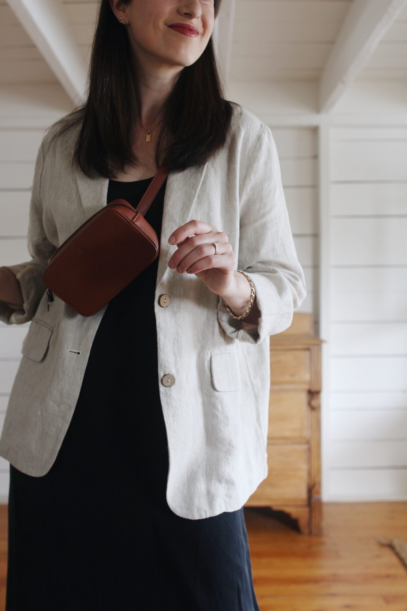 STYLE BEE - LINEN BLAZER, SLIP DRESS, BELT BAG AND WOVEN FLATS