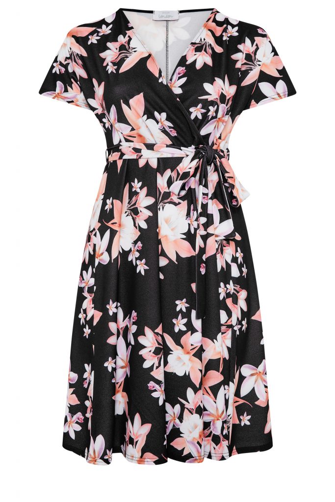 407e2622 black floral wrap midi dress