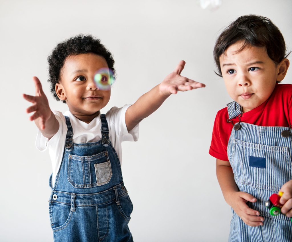 kids in dungarees