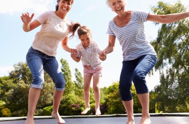 family on trampoline