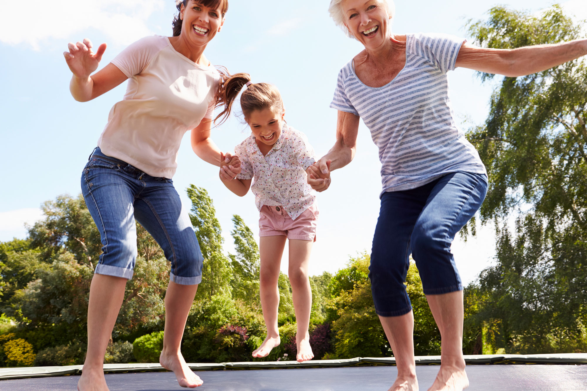 family on trampoline