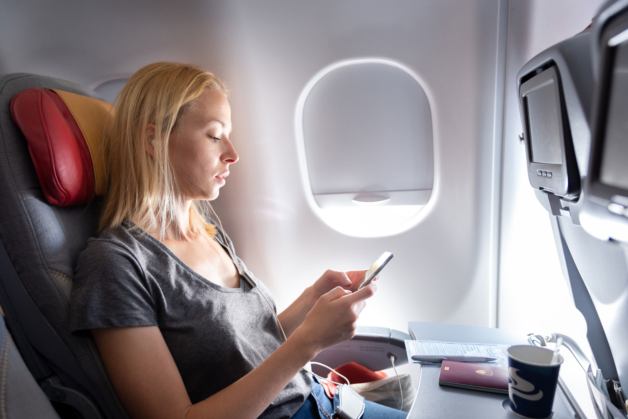 woman on aeroplane