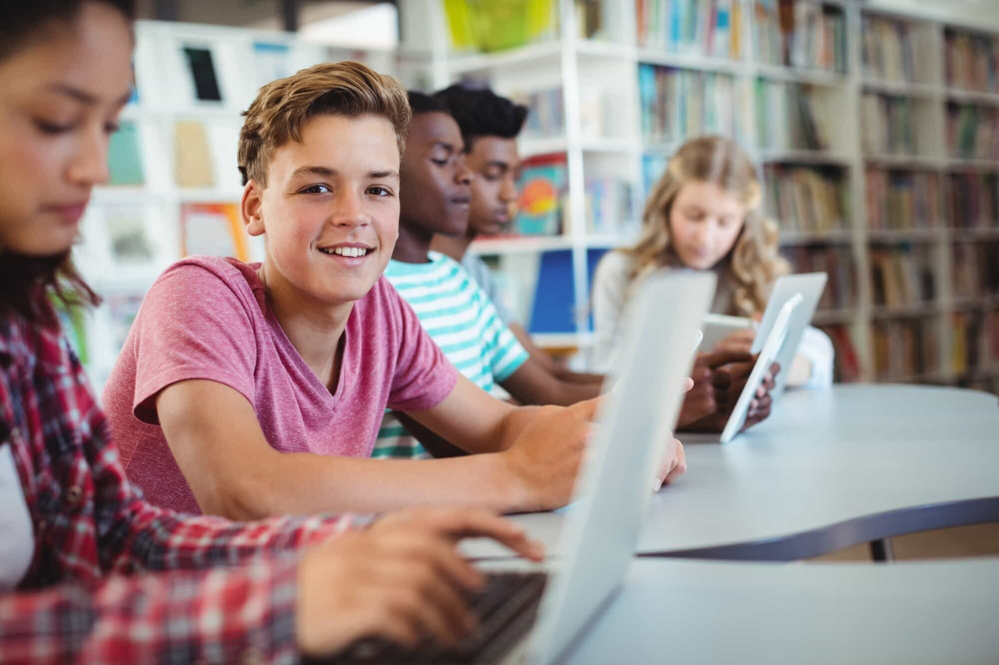 kids studying in library