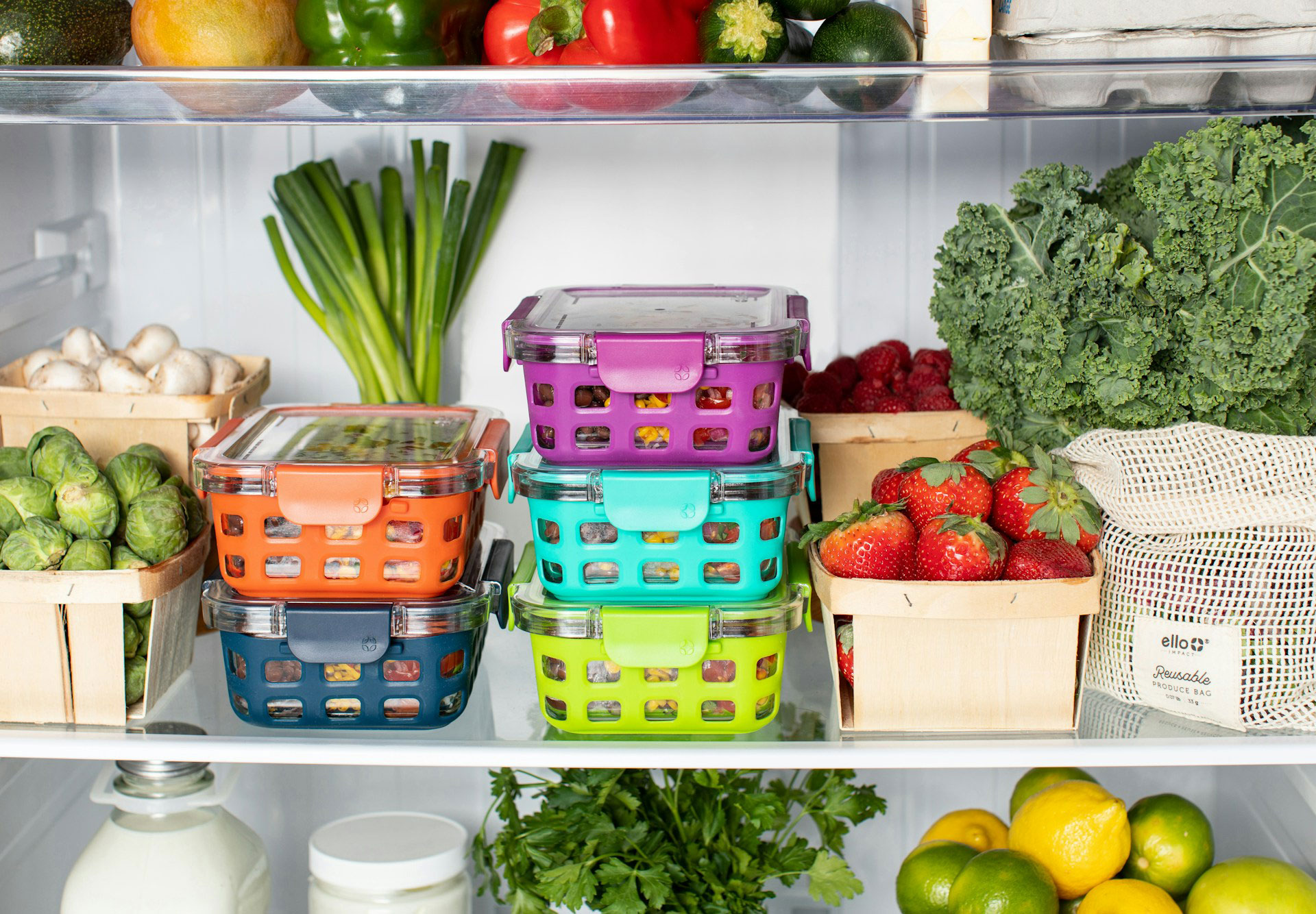 food containers in fridge
