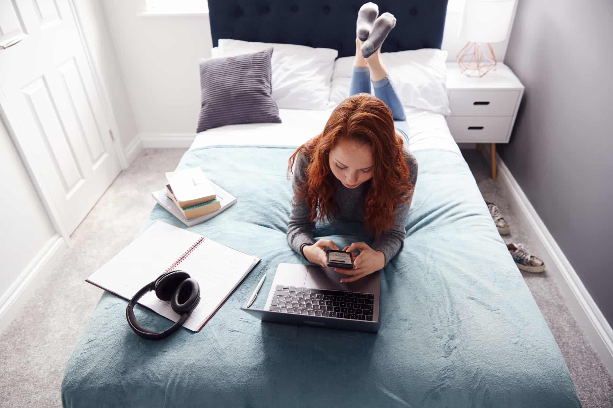 student in her student accommodation