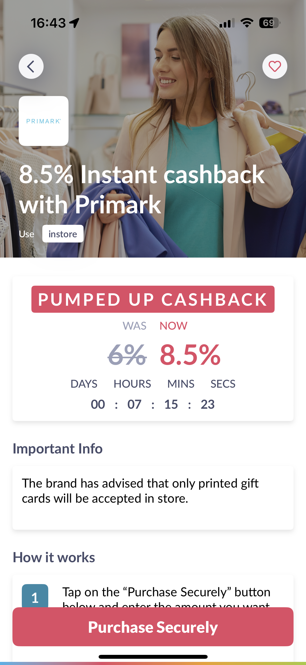 pumped up cashback deal primark