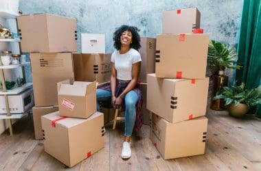 woman with moving boxes