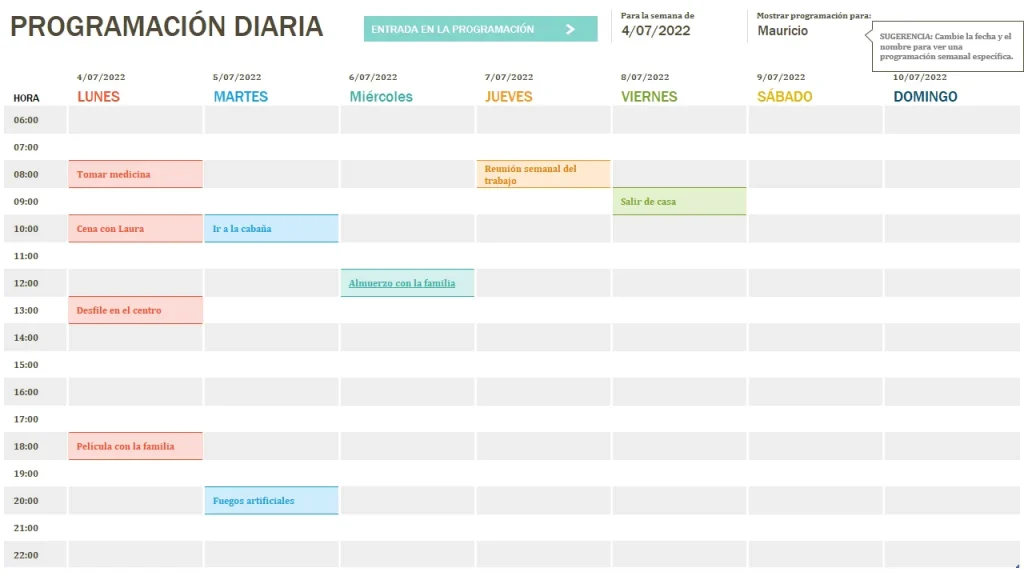 Plantilla De Programaci N De Actividades