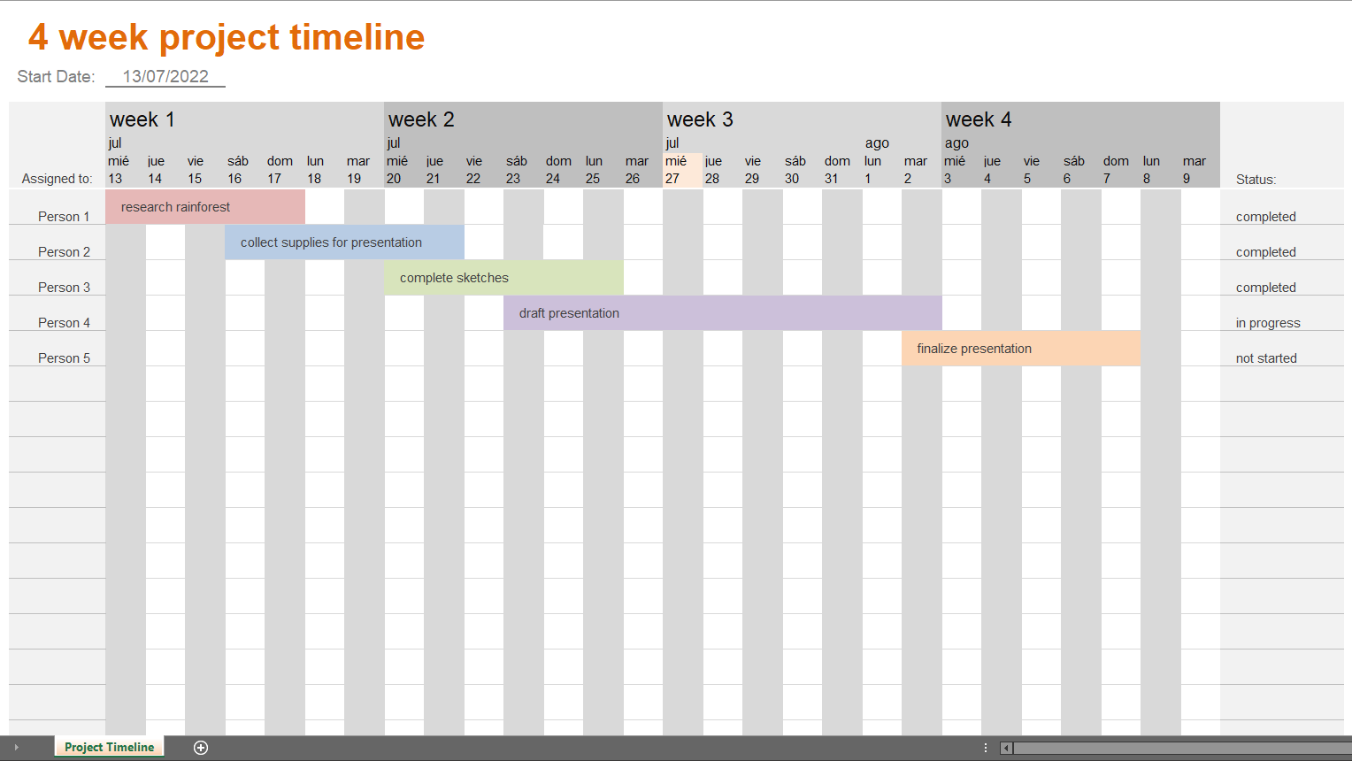 Plantilla De Cronograma De 4 Semanas En Excel Templatek