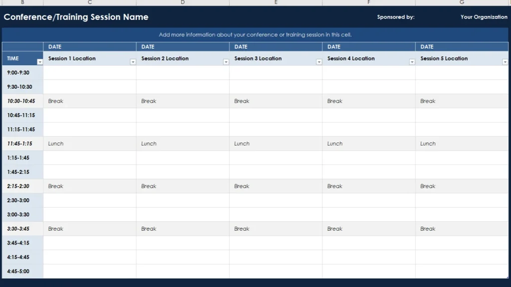 event schedule template excel