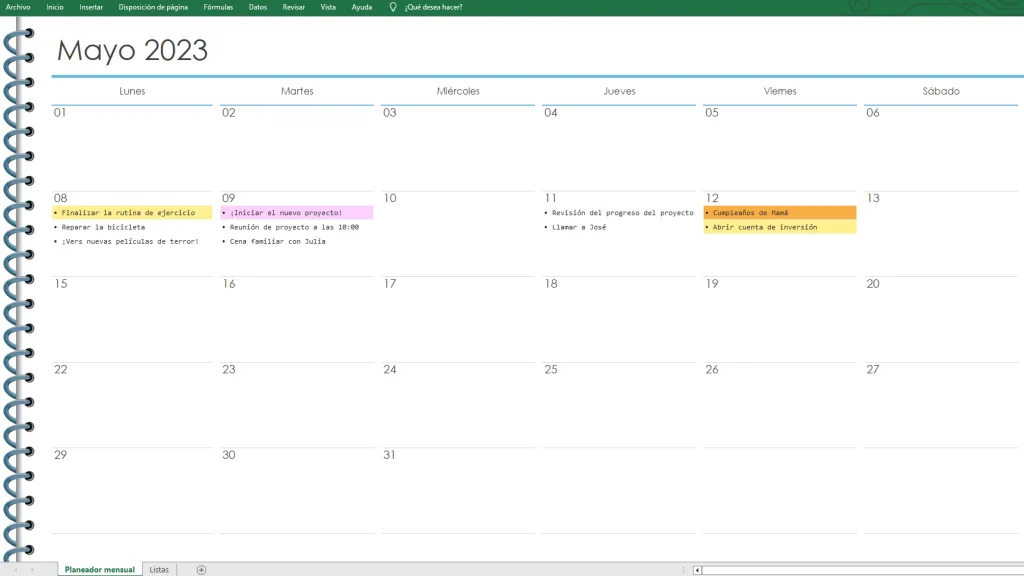 Plantilla de planificación mensual de actividades