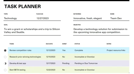 Planificador de tareas en Excel