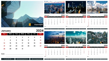 Calendario de pared imprimible 2024