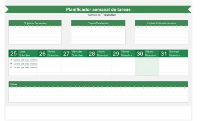 Planificador semanal de tareas en Excel